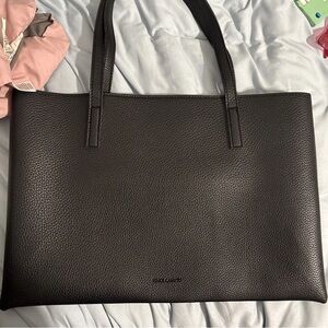 Vince Camuto Black Pebbled Soft Leather Gray Stripe Tote Laptop Bag